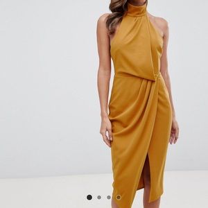 NWT- ASOS DESIGN halter drape pencil midi dress - Mustard Yellow - Size 6
